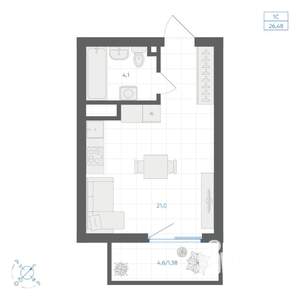 Студия квартира, вторичка, 26м2, 2/14 этаж