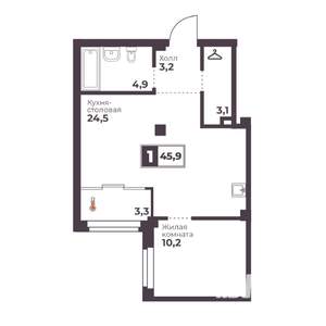 1-к квартира, строящийся дом, 46м2, 4/18 этаж