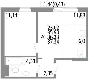 2-к квартира, строящийся дом, 36м2, 9/10 этаж