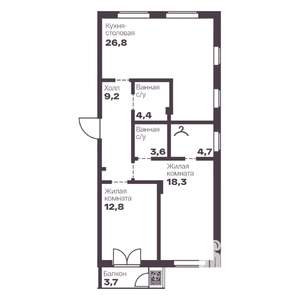 2-к квартира, вторичка, 80м2, 8/9 этаж
