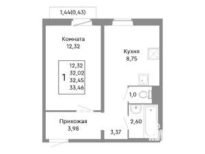 1-к квартира, строящийся дом, 32м2, 5/10 этаж