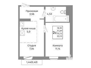2-к квартира, вторичка, 32м2, 8/10 этаж