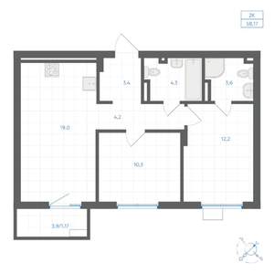 2-к квартира, вторичка, 58м2, 8/18 этаж