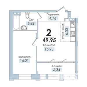 2-к квартира, вторичка, 50м2, 6/10 этаж