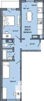 2-к квартира, строящийся дом, 61м2, 11/21 этаж