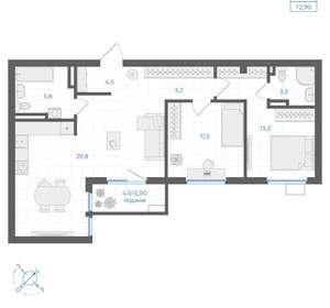 3-к квартира, вторичка, 73м2, 4/18 этаж