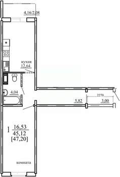 1-к квартира, строящийся дом, 45м2, 1/10 этаж