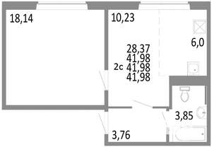 2-к квартира, строящийся дом, 42м2, 1/10 этаж