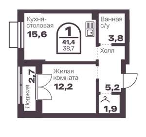 1-к квартира, вторичка, 39м2, 2/8 этаж