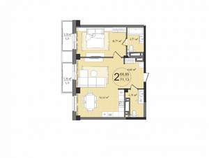 2-к квартира, вторичка, 73м2, 19/24 этаж