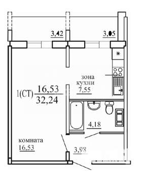 1-к квартира, вторичка, 32м2, 4/10 этаж