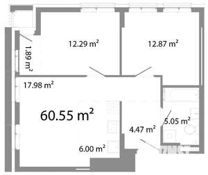 3-к квартира, строящийся дом, 61м2, 22/23 этаж