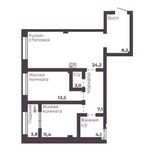 2-к квартира, строящийся дом, 71м2, 4/17 этаж