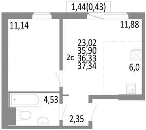 2-к квартира, строящийся дом, 36м2, 7/10 этаж