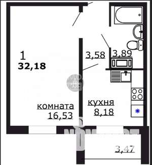 1-к квартира, вторичка, 32м2, 4/10 этаж