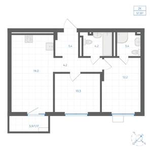 2-к квартира, вторичка, 58м2, 12/18 этаж