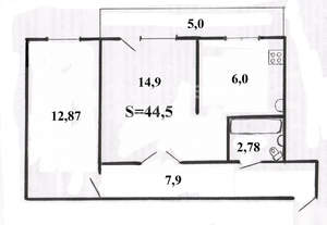 2-к квартира, вторичка, 45м2, 4/5 этаж