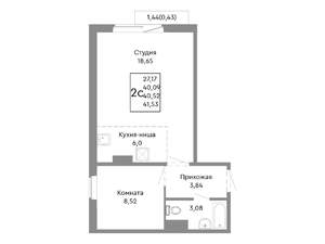 2-к квартира, строящийся дом, 41м2, 6/10 этаж