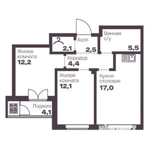 2-к квартира, вторичка, 56м2, 8/8 этаж