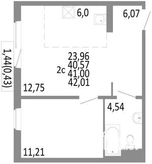 2-к квартира, строящийся дом, 41м2, 5/10 этаж