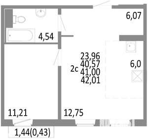 2-к квартира, строящийся дом, 41м2, 5/10 этаж
