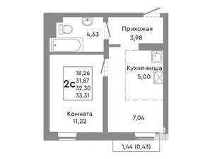 2-к квартира, строящийся дом, 32м2, 7/10 этаж