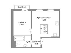 2-к квартира, строящийся дом, 36м2, 6/10 этаж