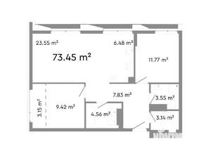 3-к квартира, строящийся дом, 73м2, 3/24 этаж