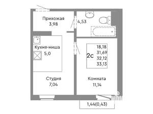 2-к квартира, вторичка, 32м2, 7/10 этаж