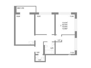 3-к квартира, строящийся дом, 70м2, 13/17 этаж