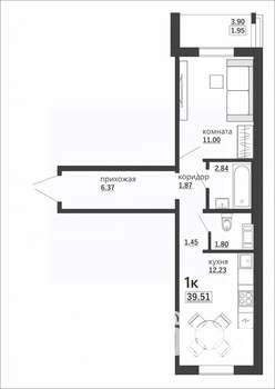 1-к квартира, вторичка, 40м2, 5/10 этаж