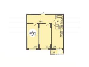 2-к квартира, вторичка, 70м2, 4/25 этаж