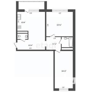 3-к квартира, вторичка, 74м2, 9/10 этаж