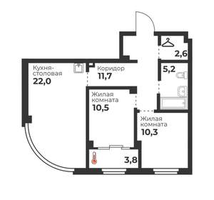2-к квартира, вторичка, 63м2, 7/23 этаж