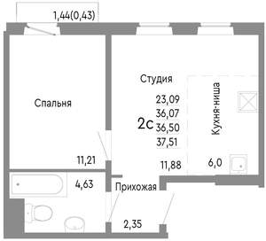 2-к квартира, строящийся дом, 37м2, 8/10 этаж