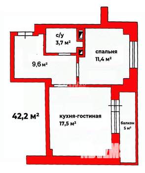 1-к квартира, вторичка, 42м2, 13/18 этаж