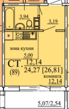 Студия квартира, вторичка, 24м2, 8/11 этаж