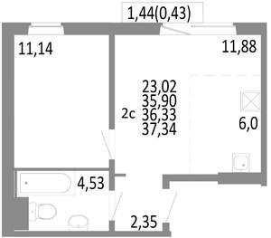 2-к квартира, строящийся дом, 36м2, 5/10 этаж