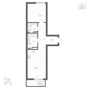 2-к квартира, вторичка, 53м2, 9/10 этаж