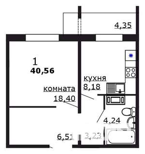 1-к квартира, вторичка, 41м2, 5/16 этаж