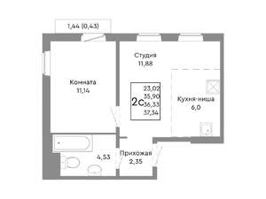 2-к квартира, строящийся дом, 36м2, 10/10 этаж