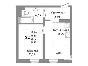 2-к квартира, строящийся дом, 32м2, 2/10 этаж