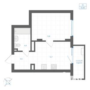 1-к квартира, вторичка, 36м2, 7/9 этаж