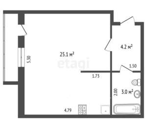 1-к квартира, вторичка, 33м2, 1/9 этаж