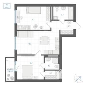 2-к квартира, вторичка, 64м2, 4/9 этаж