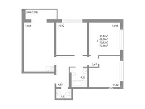 3-к квартира, вторичка, 70м2, 11/17 этаж