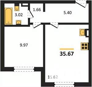 1-к квартира, вторичка, 36м2, 1/7 этаж