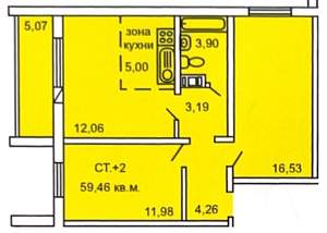 2-к квартира, вторичка, 57м2, 4/10 этаж