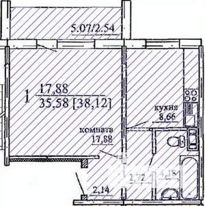 1-к квартира, строящийся дом, 38м2, 5/10 этаж