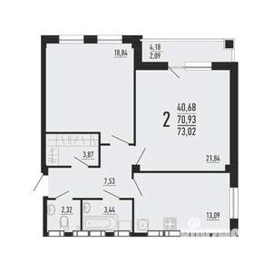 2-к квартира, вторичка, 73м2, 8/16 этаж